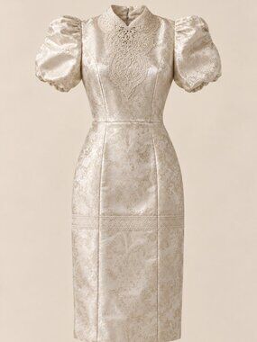Brocade Jacquard Couture Wedding Evening Cocktail Runway Embroidered Gown Dress
